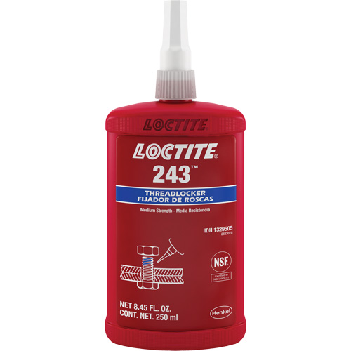 Compos&eacute; de blocage 243 tol&eacute;rant &agrave; l'huile, Bleu, Moyen, 250 ml, Bouteille OSI Industrial Sales