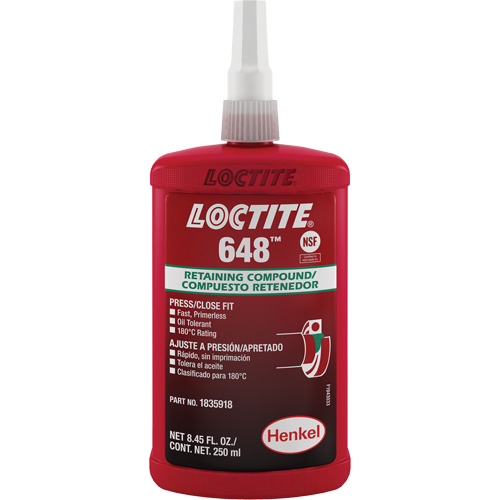 Compos&eacute; de retenue Loctite 648, 250 ml, Bouteille, Vert OSI Industrial Sales