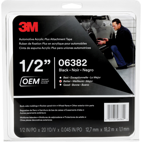 3M Automotive Acrylic Tape, 18 M (60') L x 12.7 mm (1/2") W, 45 mils, Acrylic OSI Industrial Sales