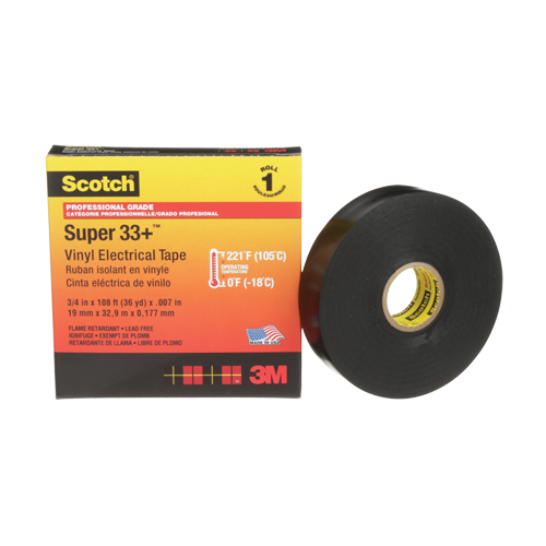 Scotch&reg; Super 33+ Vinyl Electrical Tape, 19 mm (3/4") x 33 m (108'), Black, 7 mils OSI Industrial Sales