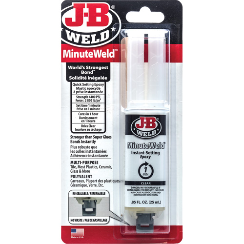 Adh&eacute;sif MinuteWeld, 25 ml, Seringue, Deux composants, Transparent OSI Industrial Sales