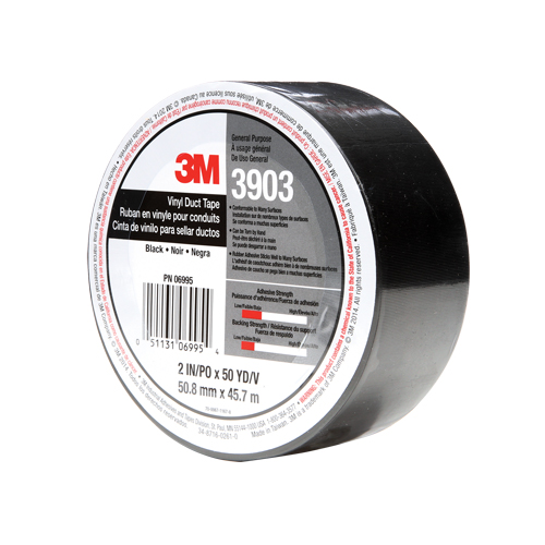 3903 Vinyl Duct Tape, 1245 mm (49") W x 46 m (151') L, 6.5 mils, Black OSI Industrial Sales