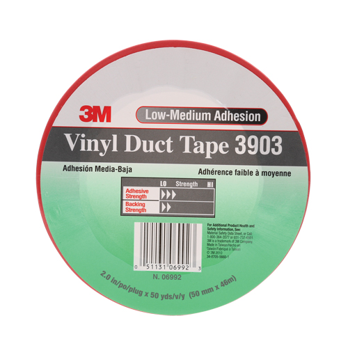 3903 Vinyl Duct Tape, 48 mm (2") W x 46 m (151') L, 6.5 mils, Red OSI Industrial Sales