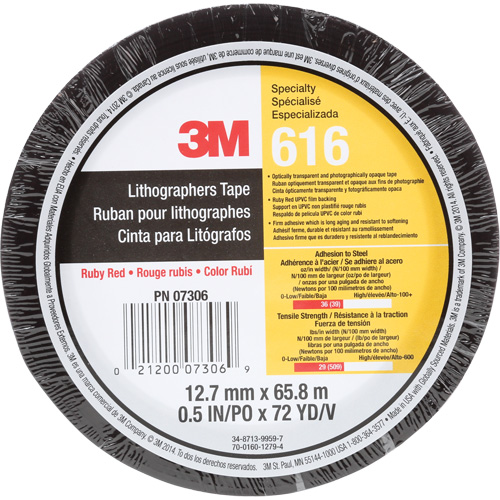 Lithographers Tape 616, 12.7 mm (1/2") x 66 m (216'), Red OSI Industrial Sales