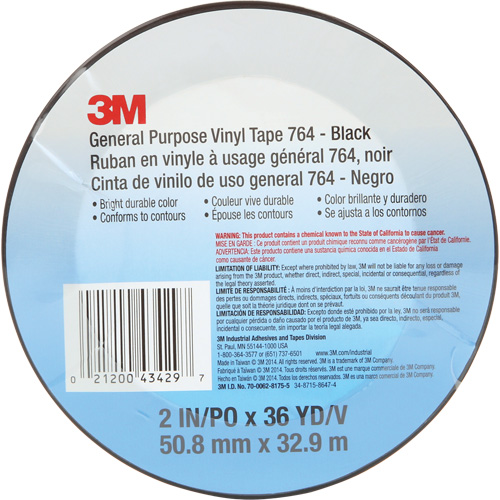 764 General-Purpose Vinyl Tape, 50.8 mm (2") W x 32.9 m (108') L, 5 mils, Black OSI Industrial Sales