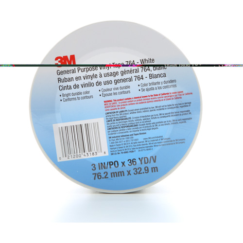 764 General-Purpose Vinyl Tape, 76 mm (3") W x 32.9 m (108') L, 5 mils, White OSI Industrial Sales