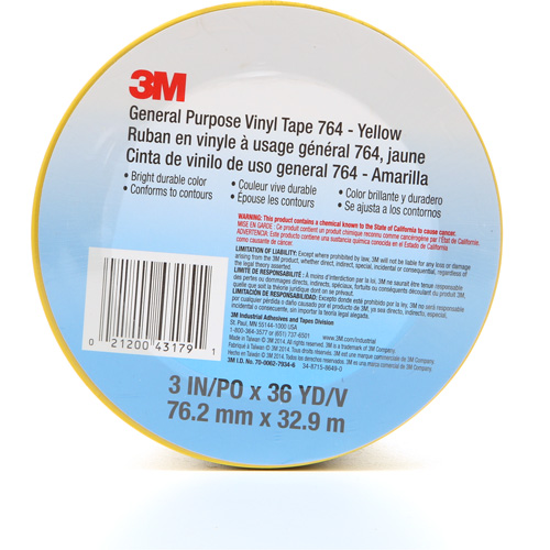 764 General-Purpose Vinyl Tape, 76 mm (3") W x 32.9 m (108') L, 5 mils, Yellow OSI Industrial Sales
