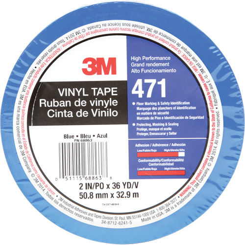 471 Vinyl Tape, 50.8 mm (2") W x 32.9 m (108') L, 5.2 mils, Blue OSI Industrial Sales