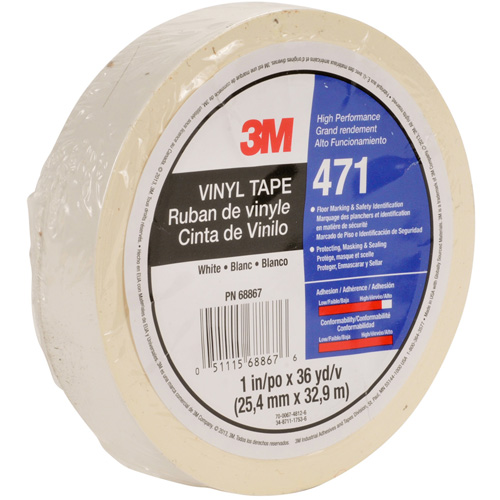 471 Vinyl Tape, 12 mm (1/2") W x 32.9 m (108') L, 5.3 mils, White OSI Industrial Sales