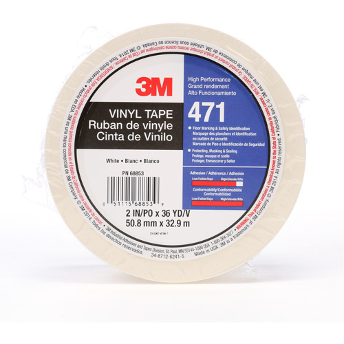 471 Vinyl Tape, 50.8 mm (2") W x 32.9 m (108') L, 5.2 mils, White OSI Industrial Sales