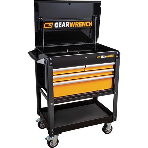 Utility Cart, 4 Drawers, 33" L x 21" W x 42" H, Black/Orange OSI Industrial Sales