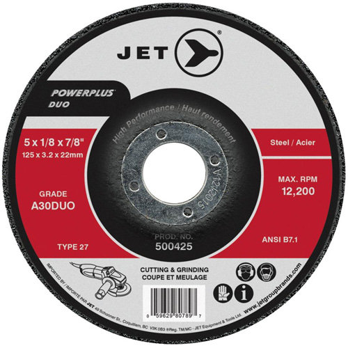 Meule/disque de coupe POWERPLUS DUO, 4-1/2" x 1/8", Arbre de 7/8", Type 27, Grain de A30DUO OSI Industrial Sales