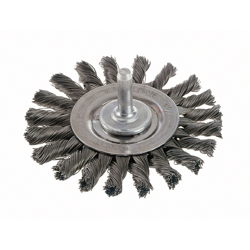 Brosses rotatives &agrave; fils nou&eacute;s - Brosse rotative &agrave; fils nou&eacute;s a/queue 1/4", fils nou&eacute;s standards, Dia. 4", Fils 0,014", Acier inoxydable OSI Industrial Sales