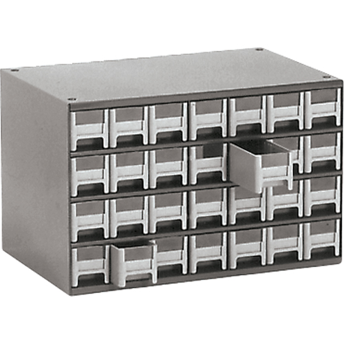Casiers modulaires pour pi&egrave;ces, Acier, 28 tiroirs, 17" x 10-9/16" x 2-2/16", Gris OSI Industrial Sales