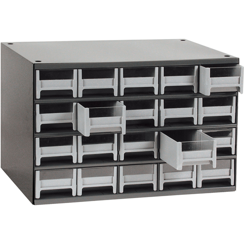 Casiers modulaires pour pi&egrave;ces, Acier, 20 tiroirs, 17" x 10-9/16" x 2-1/16", Gris OSI Industrial Sales