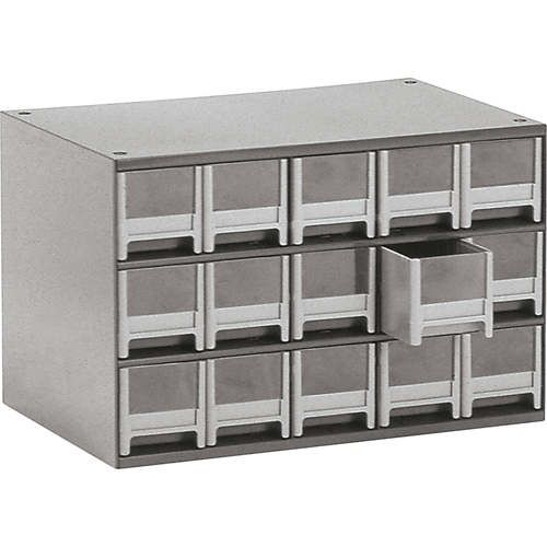 Modular Parts Cabinets, Steel, 15 Drawers, 17" x 10-9/16" x 3-1/16", Grey OSI Industrial Sales