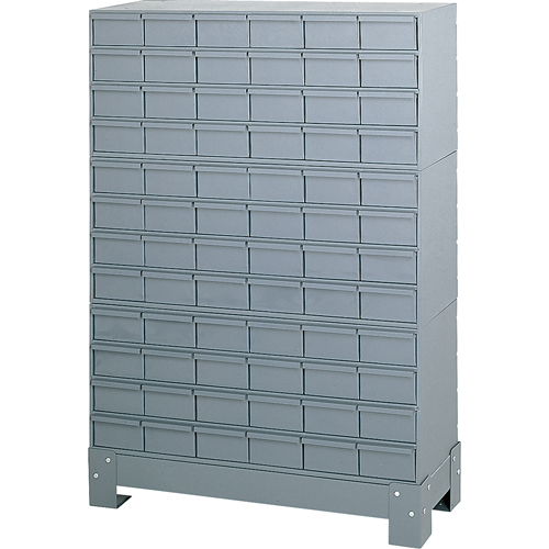 Casiers &agrave; tiroirs industriels avec base, 72 tiroirs, 34-1/8" la x 12-1/4" p x 48-1/8" h, Gris OSI Industrial Sales