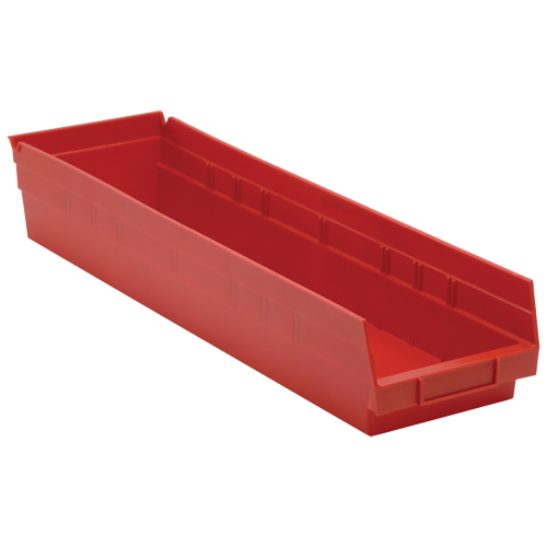 Shelf Bins, 6-5/8" W x 4" H x 23-5/8" D, Red, 50 lbs. Capacity OSI Industrial Sales