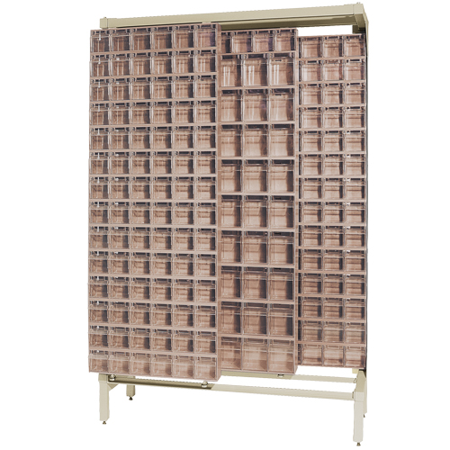 Syst&egrave;me de stockage &agrave; glissi&egrave;re &agrave; bacs basculants autonome, 48" la x 18" p x 77" h, 303 tiroirs OSI Industrial Sales