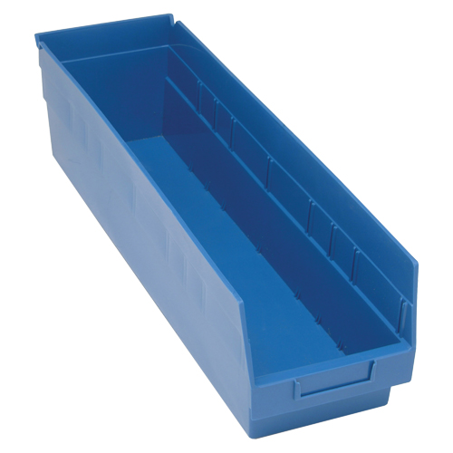 Store More Plastic Shelf Bins, 6-5/8" W x 6" H x 23-5/8" D, Blue, 90 lbs. Capacity OSI Industrial Sales
