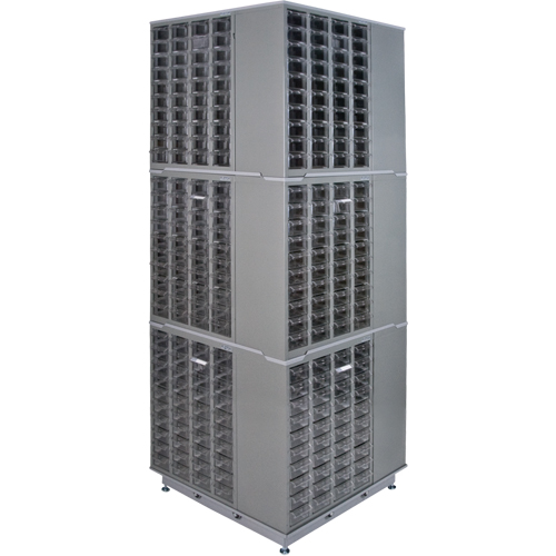 Armoire industrielle robuste avec carrousel &agrave; tiroirs, Acier, 480 tiroirs, 27" la x 27" p x 80" h, Gris OSI Industrial Sales
