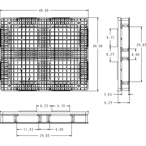 RackoCell Plastic Pallet, 4-Way Entry, 48" L x 40" W x 6-1/3" H OSI Industrial Sales