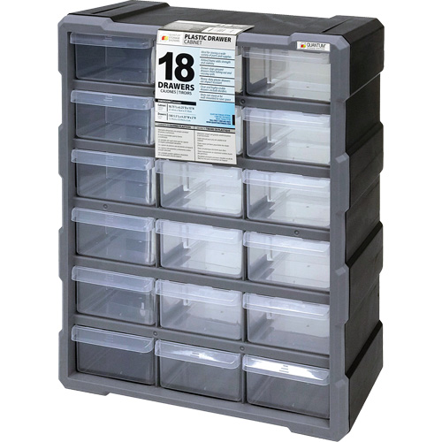 Drawer Cabinet, Plastic, 18 Drawers, 15" x 6-1/4" x 18-3/4", Black OSI Industrial Sales