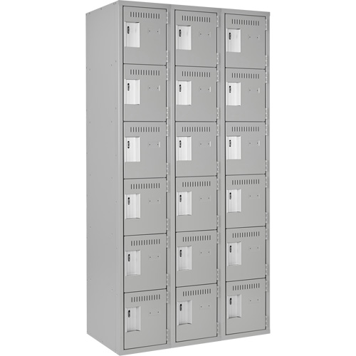 Clean Line Lockerettes, 6 -tier, Bank of 3, 36" x 18" x 72", Steel, Grey, Rivet (Assembled) OSI Industrial Sales