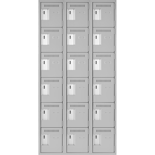 Clean Line Lockerettes, 6 -tier, Bank of 3, 36" x 18" x 72", Steel, Grey, Rivet (Assembled) OSI Industrial Sales