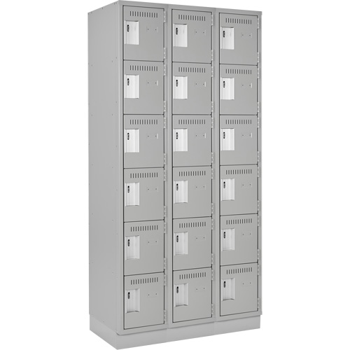 Clean Line Lockerette, 6 -tier, Bank of 3, 36" x 18" x 76", Steel, Grey, Rivet (Assembled) OSI Industrial Sales