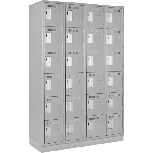 Clean Line Lockerette, 6 -tier, Bank of 4, 48" x 18" x 76", Steel, Grey, Rivet (Assembled) OSI Industrial Sales
