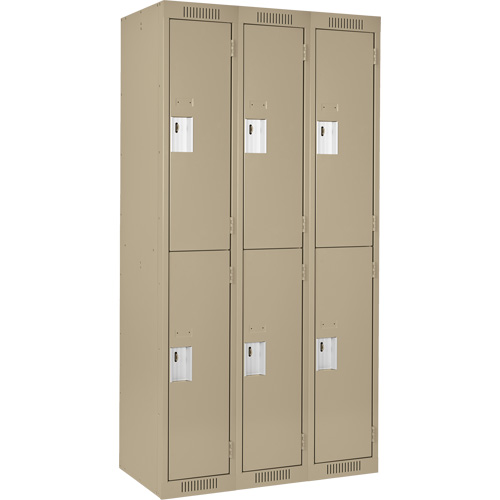 Clean Line Lockers, 2 -tier, Bank of 3, 36" x 18" x 72", Steel, Beige, Rivet (Assembled) OSI Industrial Sales