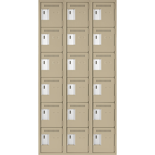 Clean Line Lockerette, 6 -tier, Bank of 3, 36" x 18" x 72", Steel, Beige, Rivet (Assembled) OSI Industrial Sales