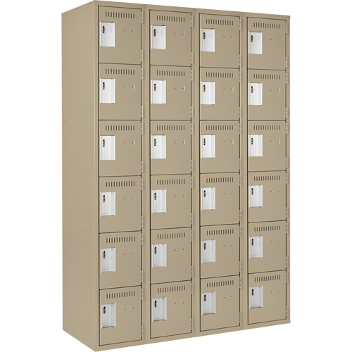 Clean Line Lockerette, 6 -tier, Bank of 4, 48" x 18" x 72", Steel, Beige, Rivet (Assembled) OSI Industrial Sales