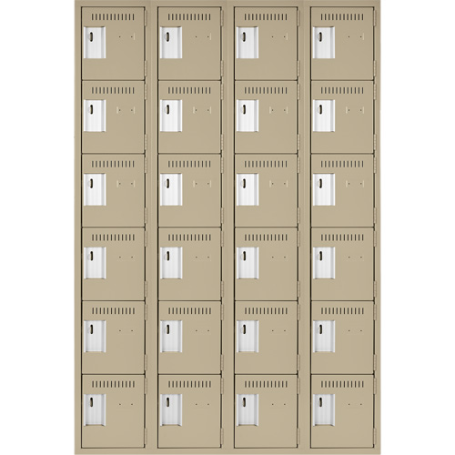 Clean Line Lockerette, 6 -tier, Bank of 4, 48" x 18" x 72", Steel, Beige, Rivet (Assembled) OSI Industrial Sales