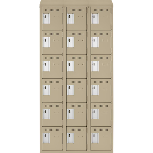 Clean Line Lockerette, 6 -tier, Bank of 3, 36" x 18" x 78", Steel, Beige, Rivet (Assembled) OSI Industrial Sales