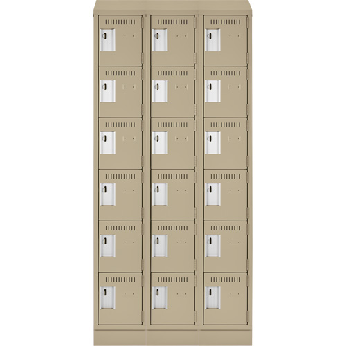 Clean Line Lockerette , 6 -tier, Bank of 3, 36" x 18" x 82", Steel, Beige, Rivet (Assembled) OSI Industrial Sales