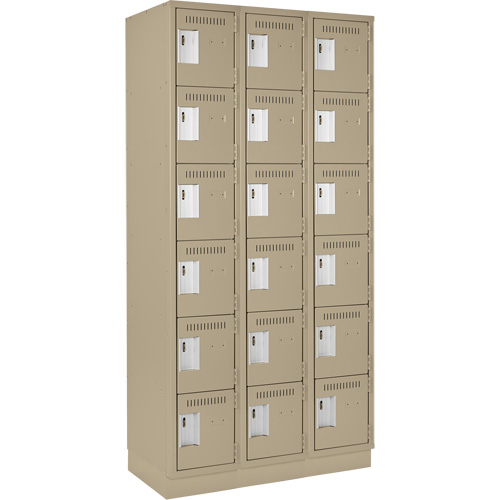 Clean Line Lockerette, 6 -tier, Bank of 3, 36" x 18" x 76", Steel, Beige, Rivet (Assembled) OSI Industrial Sales