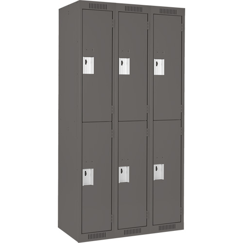 Clean Line Lockers, 2 -tier, Bank of 3, 36" x 18" x 72", Steel, Charcoal, Rivet (Assembled) OSI Industrial Sales