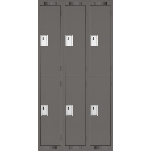 Clean Line Lockers, 2 -tier, Bank of 3, 36" x 18" x 72", Steel, Charcoal, Rivet (Assembled) OSI Industrial Sales