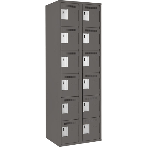 Clean Line Lockerette, 6 -tier, Bank of 2, 24" x 18" x 72", Steel, Charcoal, Rivet (Assembled) OSI Industrial Sales