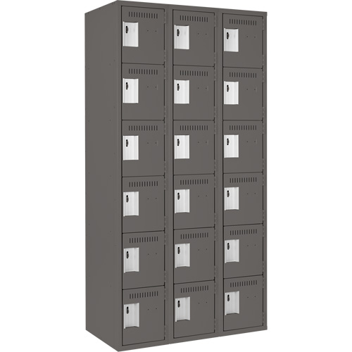 Clean Line Lockerette, 6 -tier, Bank of 3, 36" x 18" x 72", Steel, Charcoal, Rivet (Assembled) OSI Industrial Sales