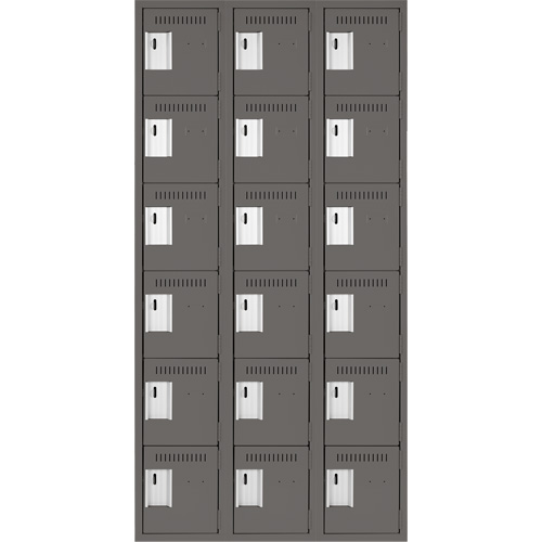 Clean Line Lockerette, 6 -tier, Bank of 3, 36" x 18" x 72", Steel, Charcoal, Rivet (Assembled) OSI Industrial Sales