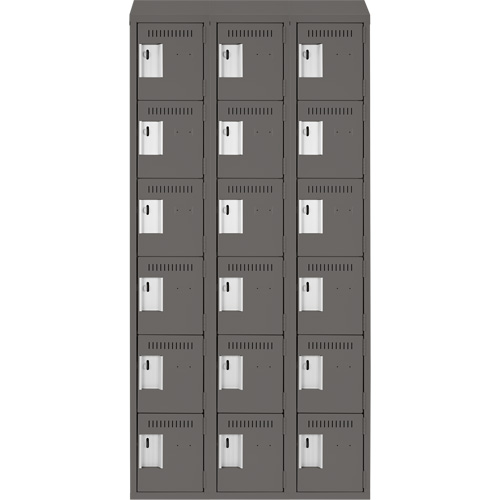 Clean Line Lockerette, 6 -tier, Bank of 3, 36" x 18" x 78", Steel, Charcoal, Rivet (Assembled) OSI Industrial Sales