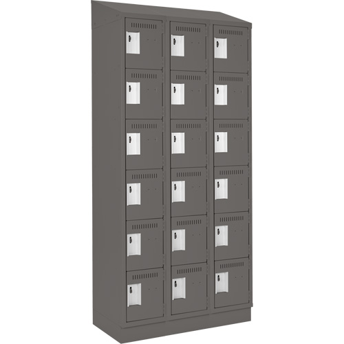 Clean Line Lockerette, 6 -tier, Bank of 3, 36" x 18" x 82", Steel, Charcoal, Rivet (Assembled) OSI Industrial Sales