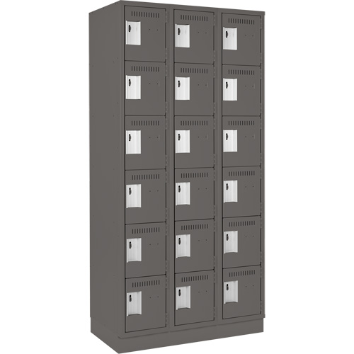 Clean Line Lockerette, 6 -tier, Bank of 3, 36" x 18" x 76", Steel, Charcoal, Rivet (Assembled) OSI Industrial Sales