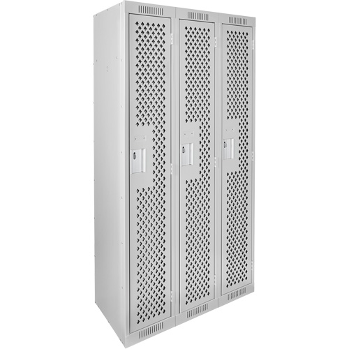 Clean Line Lockers, Bank of 3, 36" x 15" x 72", Steel, Grey, Rivet (Assembled), Perforated OSI Industrial Sales