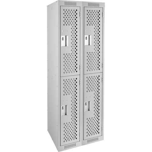 Clean Line Lockers, 2 -tier, Bank of 2, 24" x 15" x 72", Steel, Grey, Rivet (Assembled), Perforated OSI Industrial Sales