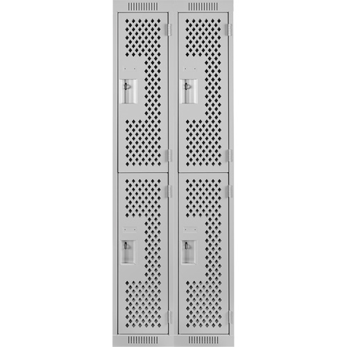 Clean Line Lockers, 2 -tier, Bank of 2, 24" x 15" x 72", Steel, Grey, Rivet (Assembled), Perforated OSI Industrial Sales