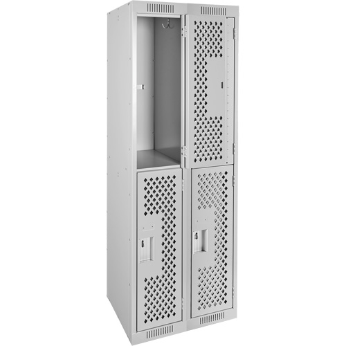 Clean Line Lockers, 2 -tier, Bank of 2, 24" x 15" x 72", Steel, Grey, Rivet (Assembled), Perforated OSI Industrial Sales